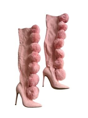 Privileged Pink Pom-Pom Over-the-Knee Stiletto Boots